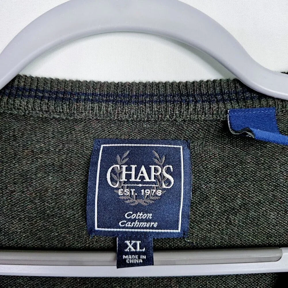 CHAPS RALPH LAUREN Men's Pullover Sweater Size XL CHARCOAL GRAY Cotton Cashmere - Picture 3 of 7
